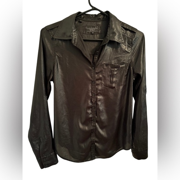 Guess Tops - Guess Women's Black Casual Button-Down Shirt XS - Sleek & Versatile!